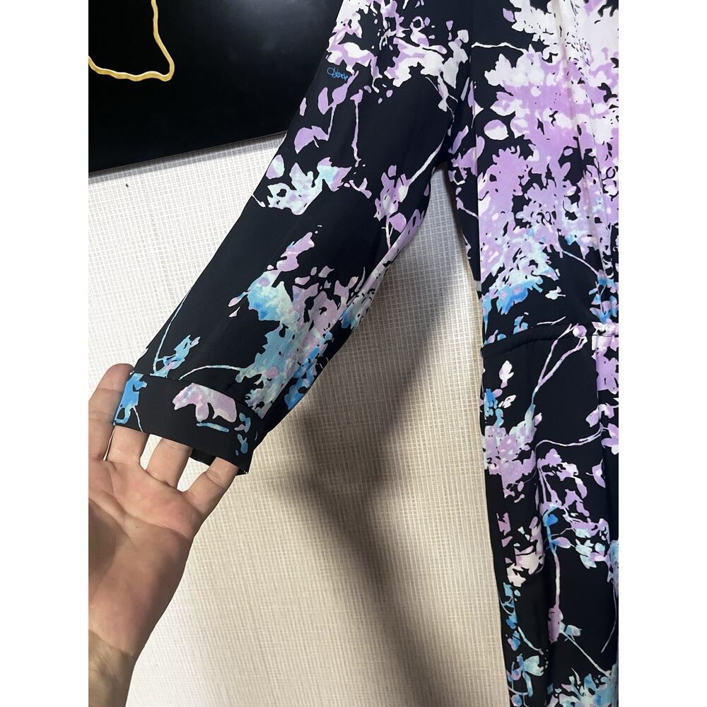 Diane von Furstenberg DVF Floral Shirt Dress Size 4 Blue Purple Long Sleeve - Picture 5 of 6